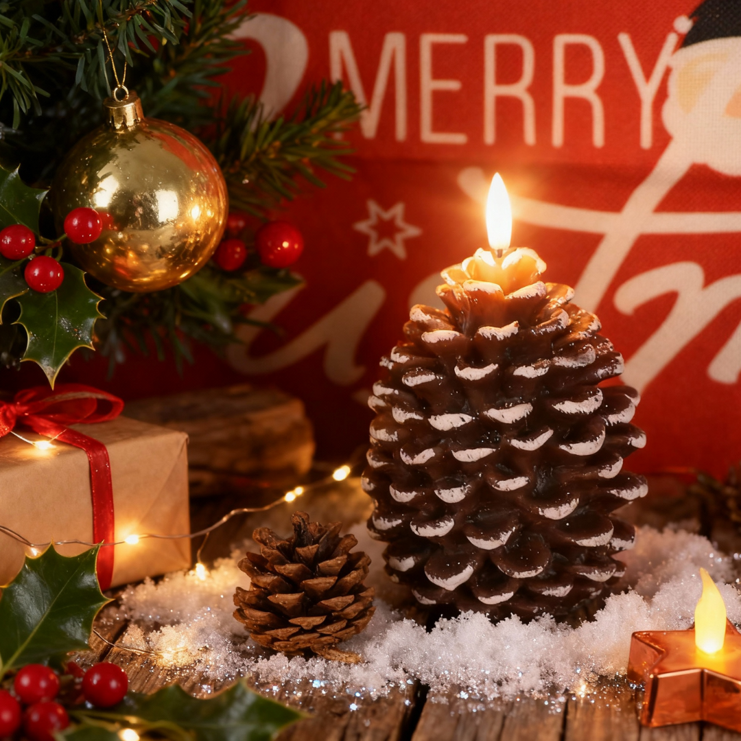 Flammenlose LED-Kerze in Tannenzapfenform – Warmweisse weihnachtliche Tisch-Nachtlampe