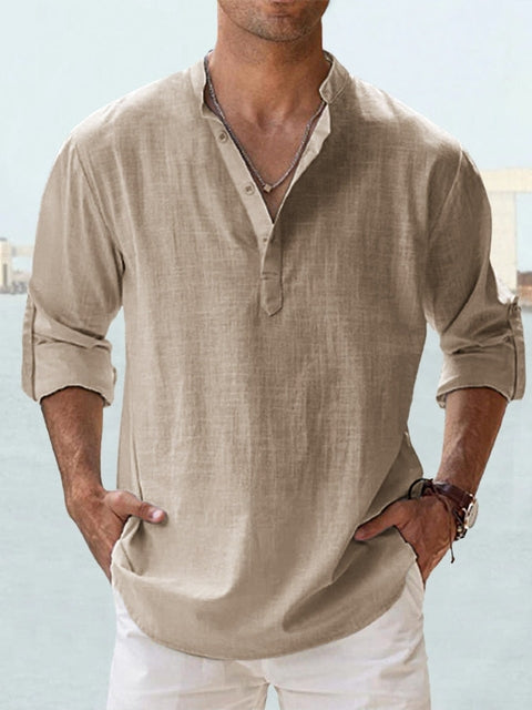 Lässiges Henley-Langarmhemd für Herren