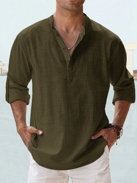 Lässiges Henley-Langarmhemd für Herren