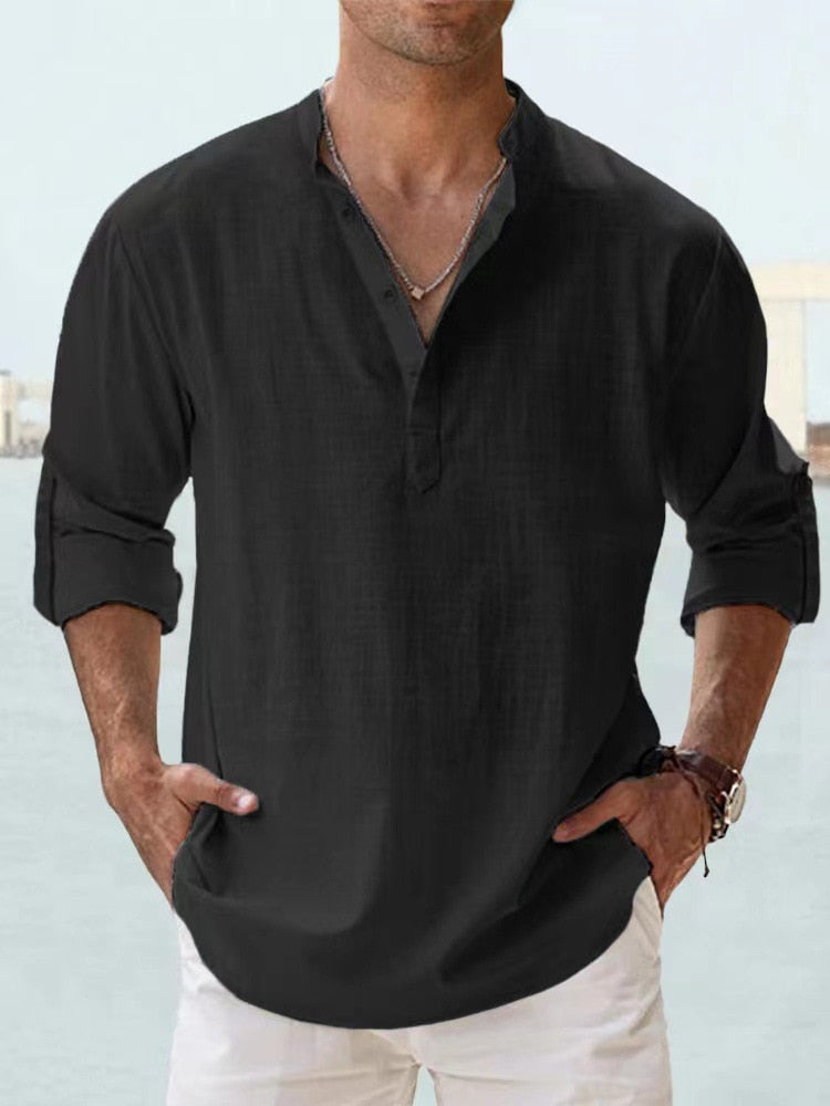 Lässiges Henley-Langarmhemd für Herren