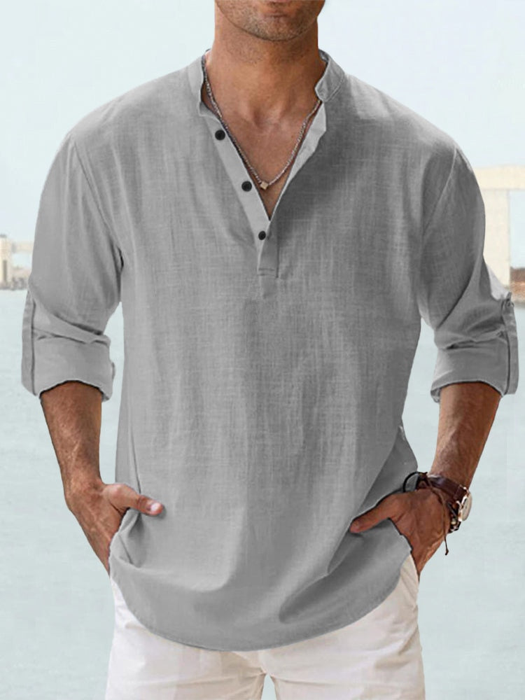 Lässiges Henley-Langarmhemd für Herren