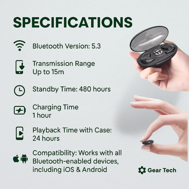 Unsichtbare kabellose Schlafkopfhörer – IPX5 wasserdicht, Bluetooth 5.3 für bequemes Schlafen und Entspannen
