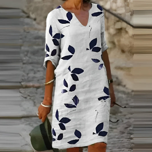 Lässiges und elegantes Damen-Blumenkleid mit V-Ausschnitt
