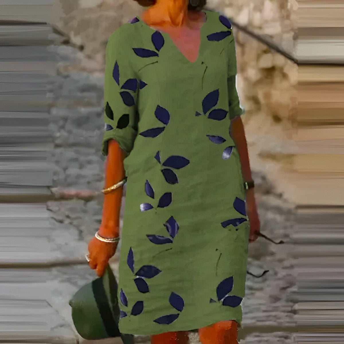 Lässiges und elegantes Damen-Blumenkleid mit V-Ausschnitt