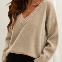 Locker geschnittener Damen-Pullover mit V-Ausschnitt