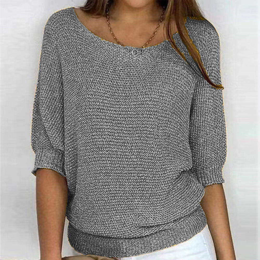 Lockerer Damen-Strickpullover mit 3/4-Ärmeln