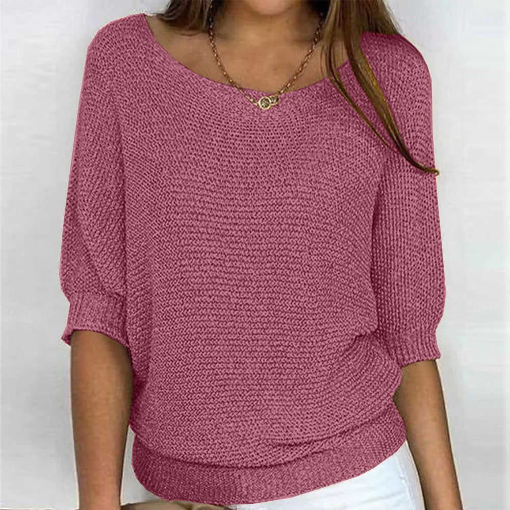 Lockerer Damen-Strickpullover mit 3/4-Ärmeln