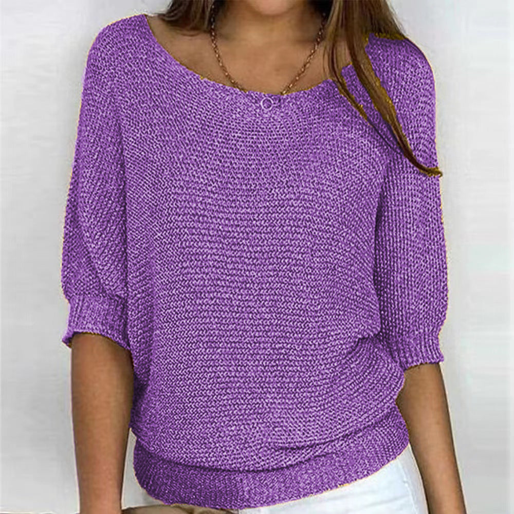 Lockerer Damen-Strickpullover mit 3/4-Ärmeln