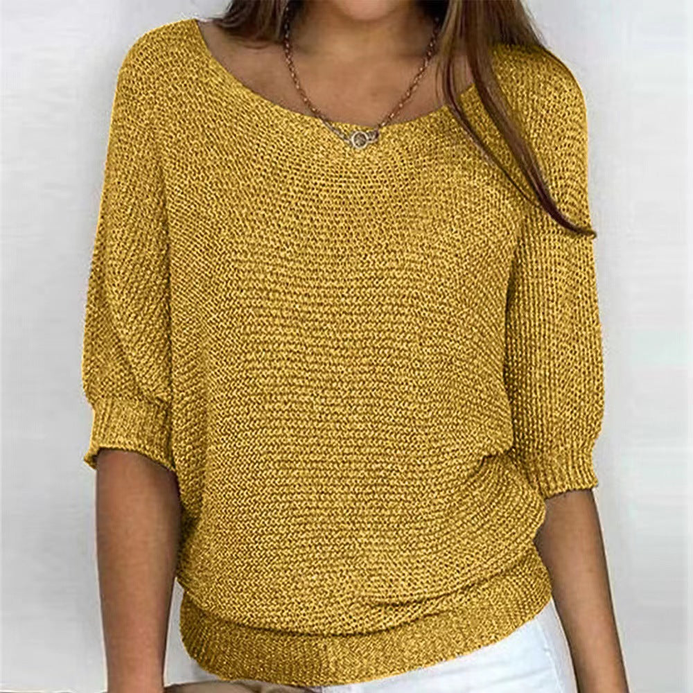 Lockerer Damen-Strickpullover mit 3/4-Ärmeln