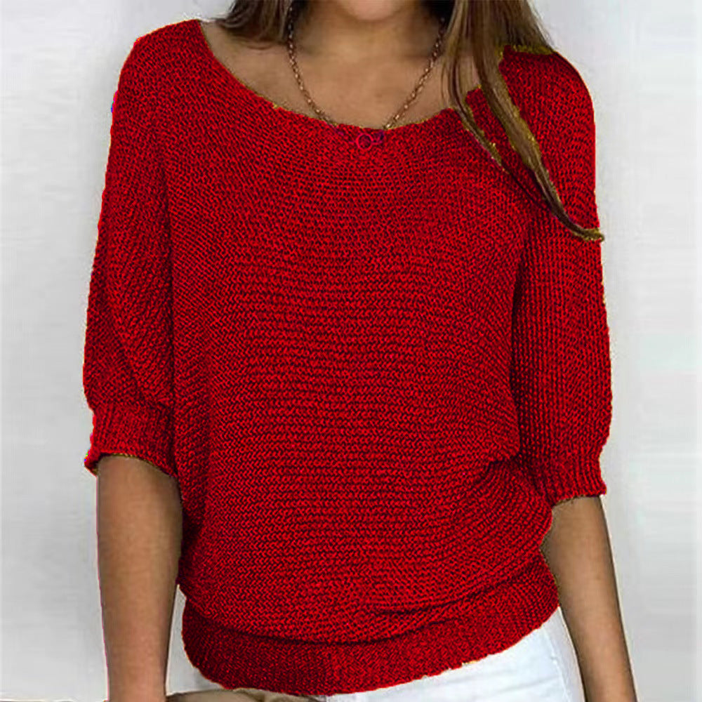 Lockerer Damen-Strickpullover mit 3/4-Ärmeln