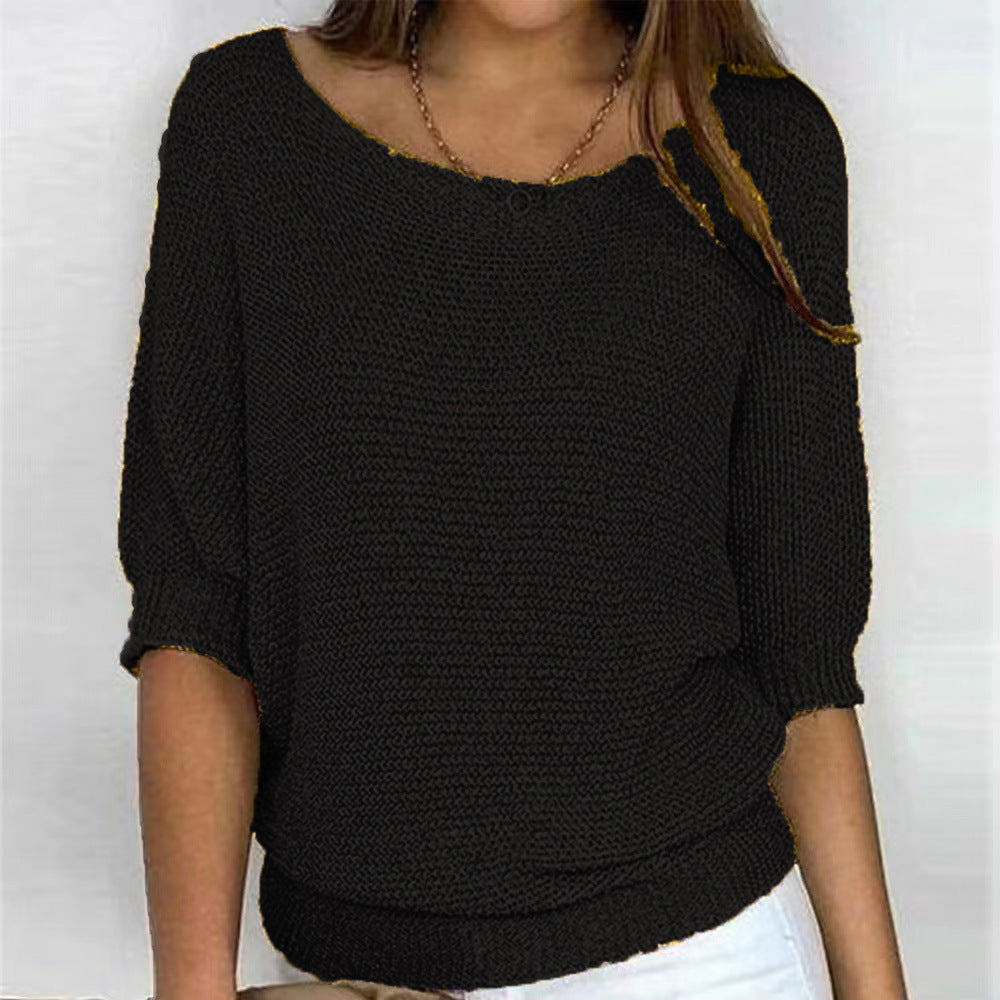 Lockerer Damen-Strickpullover mit 3/4-Ärmeln