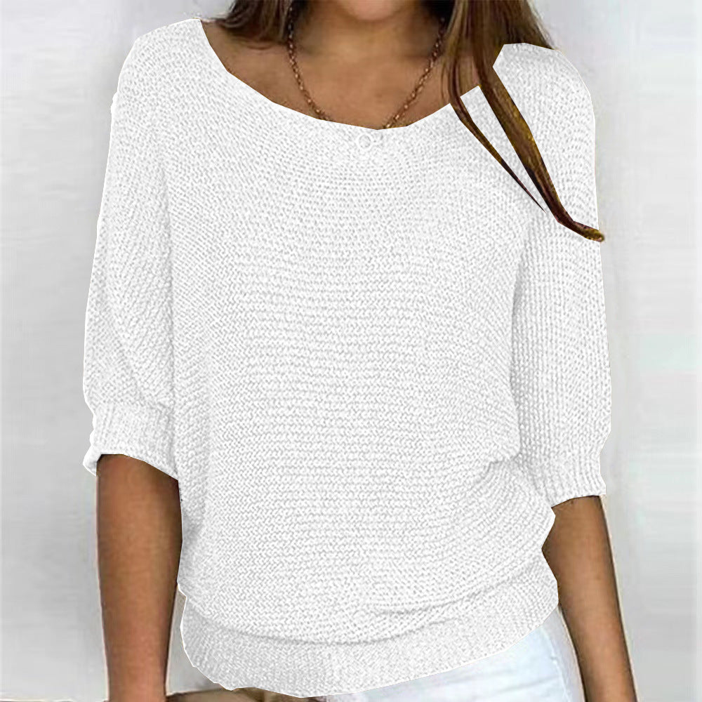 Lockerer Damen-Strickpullover mit 3/4-Ärmeln