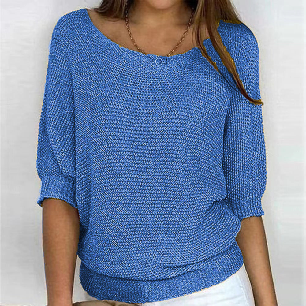 Lockerer Damen-Strickpullover mit 3/4-Ärmeln