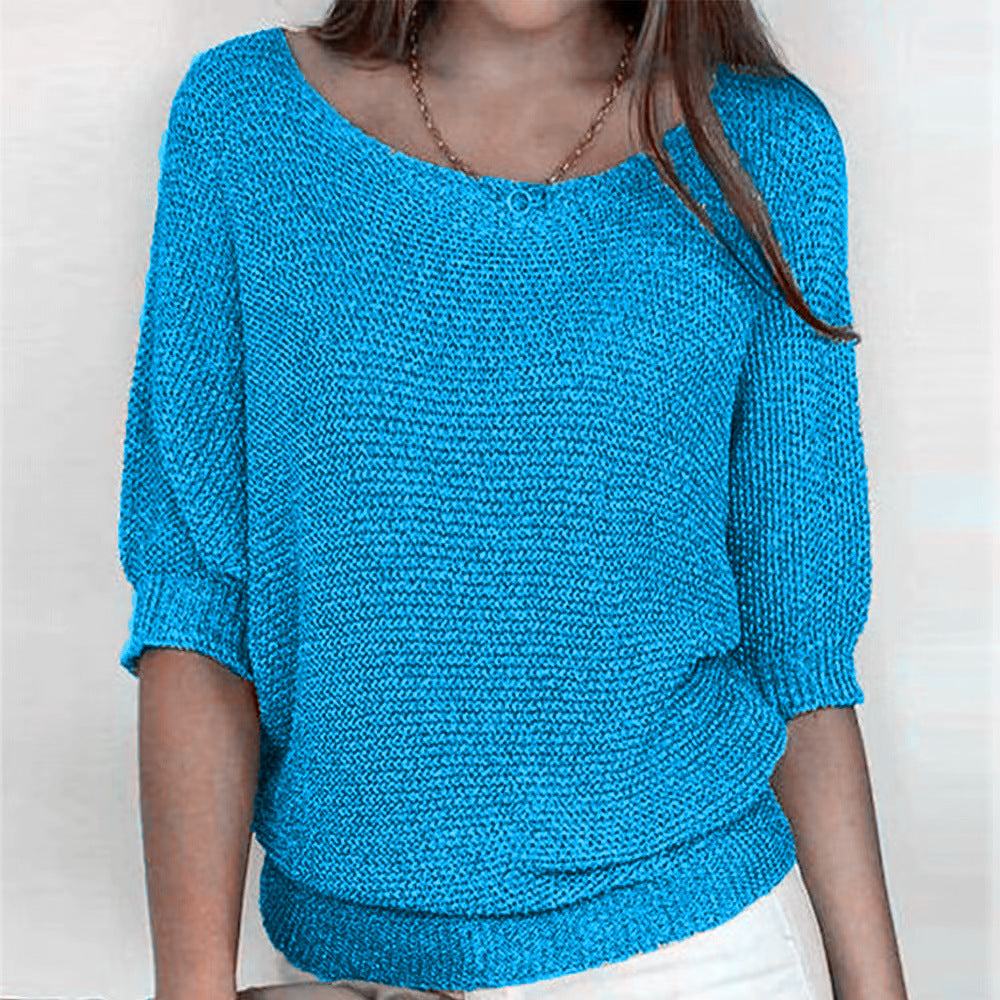 Lockerer Damen-Strickpullover mit 3/4-Ärmeln