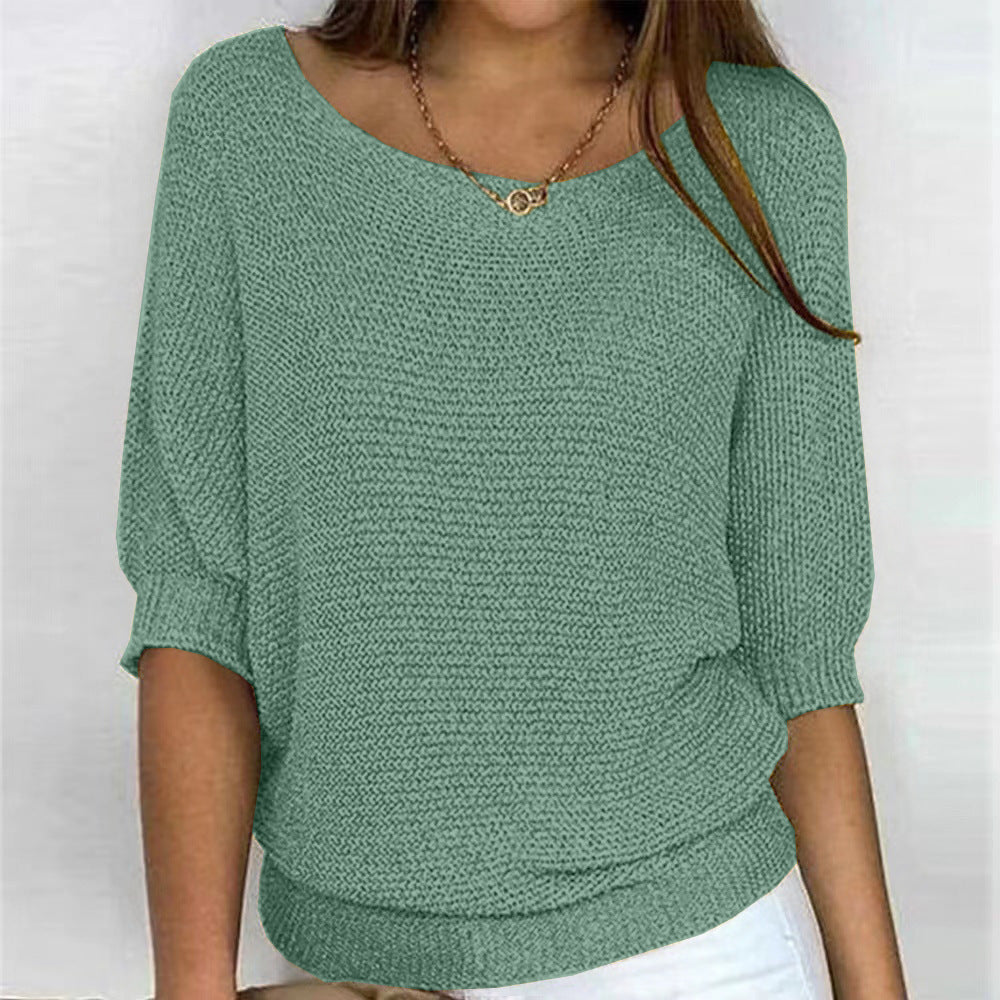Lockerer Damen-Strickpullover mit 3/4-Ärmeln