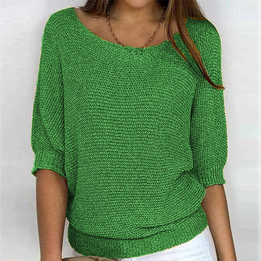 Lockerer Damen-Strickpullover mit 3/4-Ärmeln