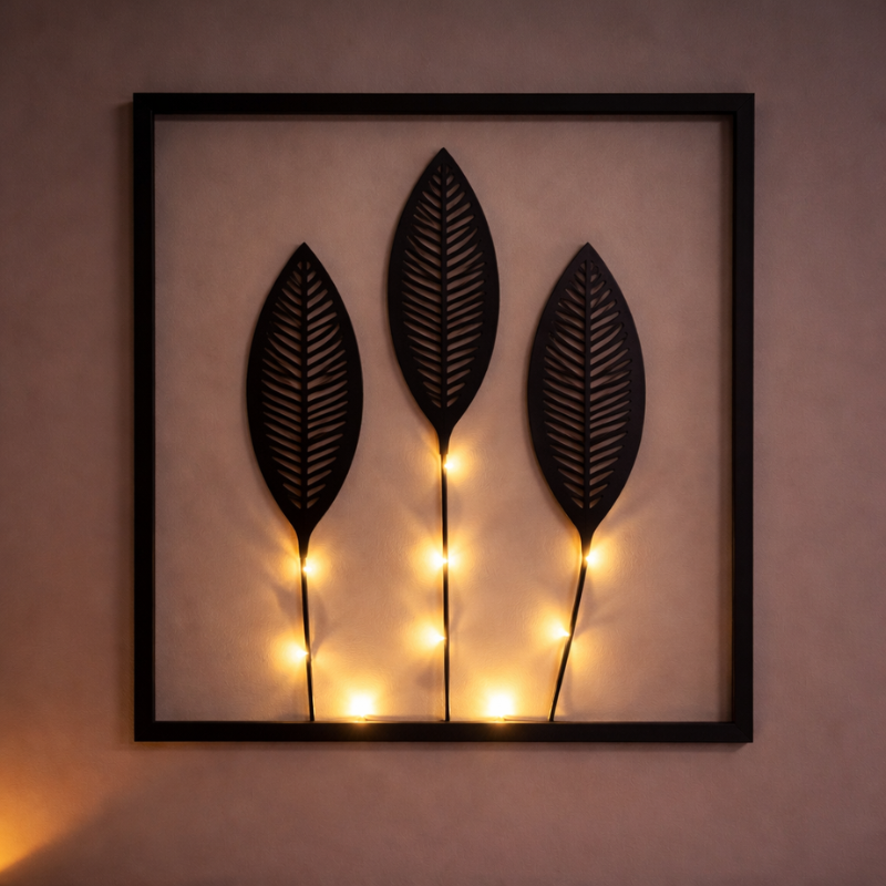 LED-Wanddekorationsrahmen mit botanischen Blättern und warmem Licht