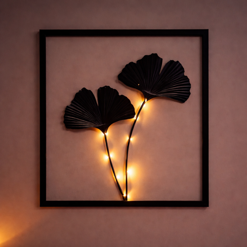 LED-Wanddekorationsrahmen mit botanischen Blättern und warmem Licht