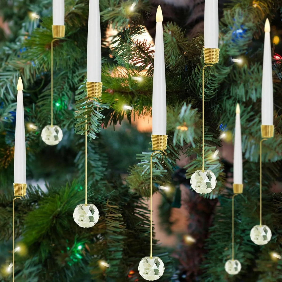 LED-Christbaumkerzen-Set – Warmweiss, kabellose Kerzen mit Clips und hängendem Kristallschmuck