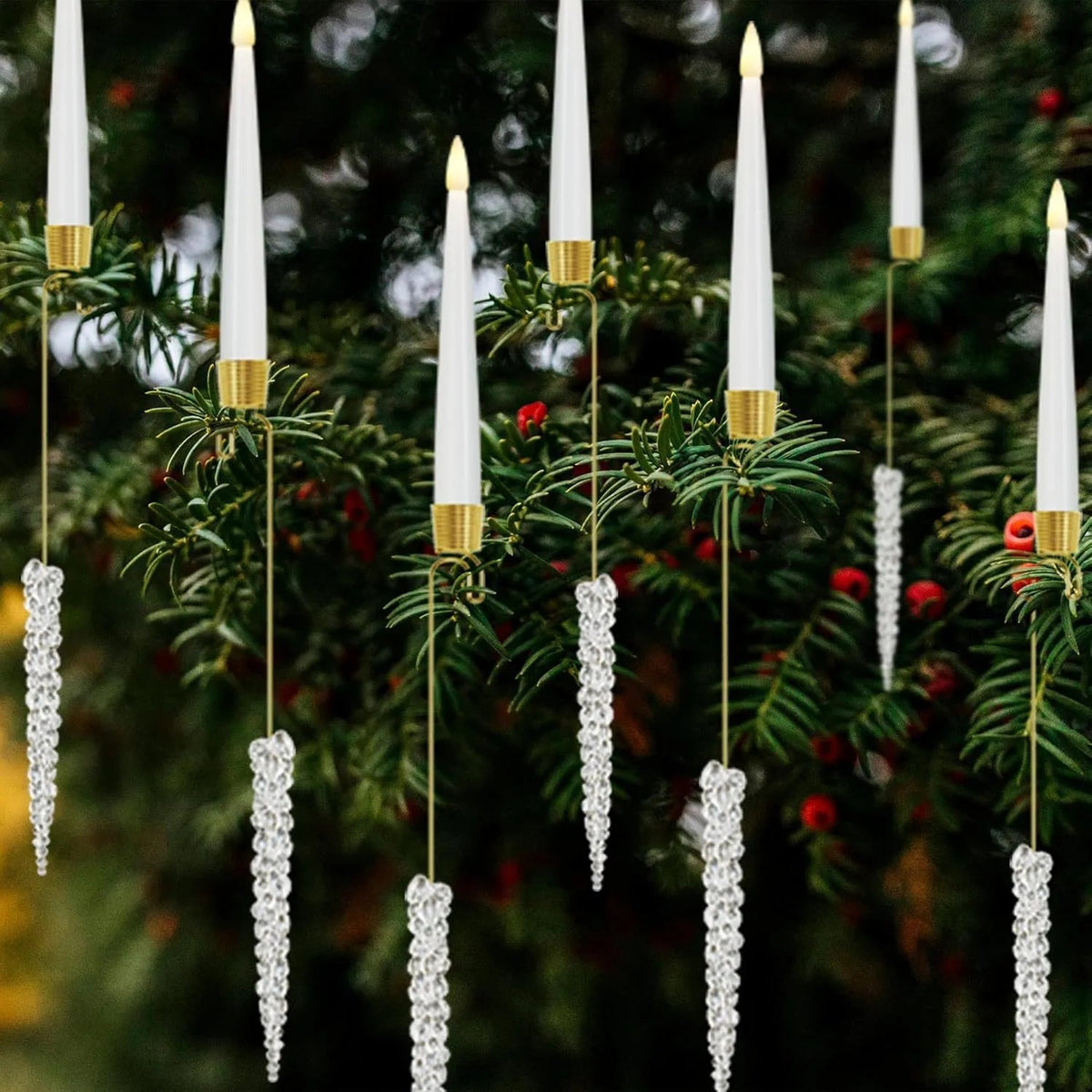 LED-Christbaumkerzen-Set – Warmweiss, kabellose Kerzen mit Clips und hängendem Kristallschmuck