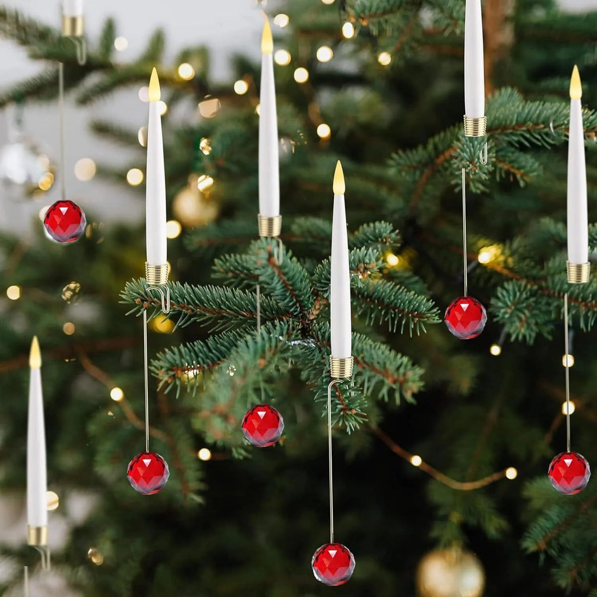 LED-Christbaumkerzen-Set – Warmweiss, kabellose Kerzen mit Clips und hängendem Kristallschmuck