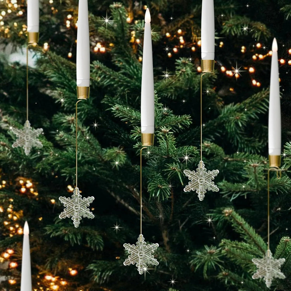 LED-Christbaumkerzen-Set – Warmweiss, kabellose Kerzen mit Clips und hängendem Kristallschmuck