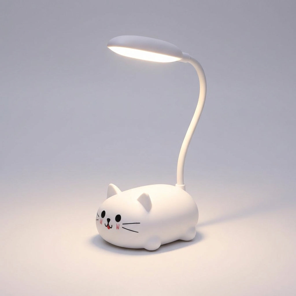 LED Schreibtischlampe mit verstellbarem Hals – Kompaktes Katzendesign in Blau, Rosa, Weiss und Grün