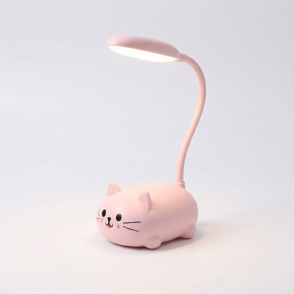 LED Schreibtischlampe mit verstellbarem Hals – Kompaktes Katzendesign in Blau, Rosa, Weiss und Grün