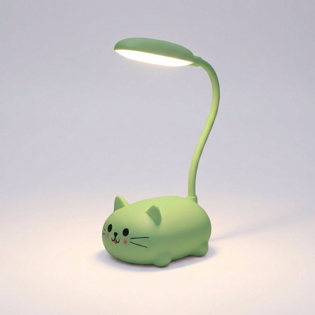LED Schreibtischlampe mit verstellbarem Hals – Kompaktes Katzendesign in Blau, Rosa, Weiss und Grün