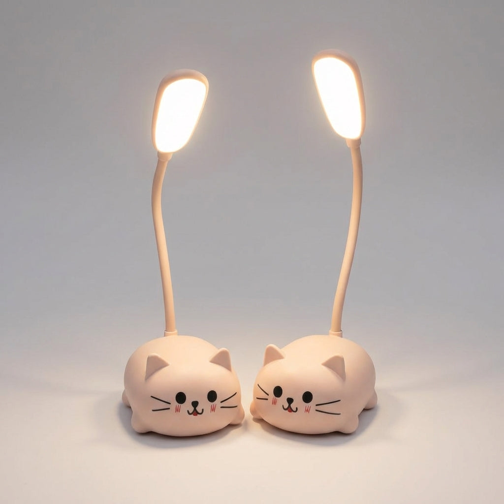LED Schreibtischlampe mit verstellbarem Hals – Kompaktes Katzendesign in Blau, Rosa, Weiss und Grün
