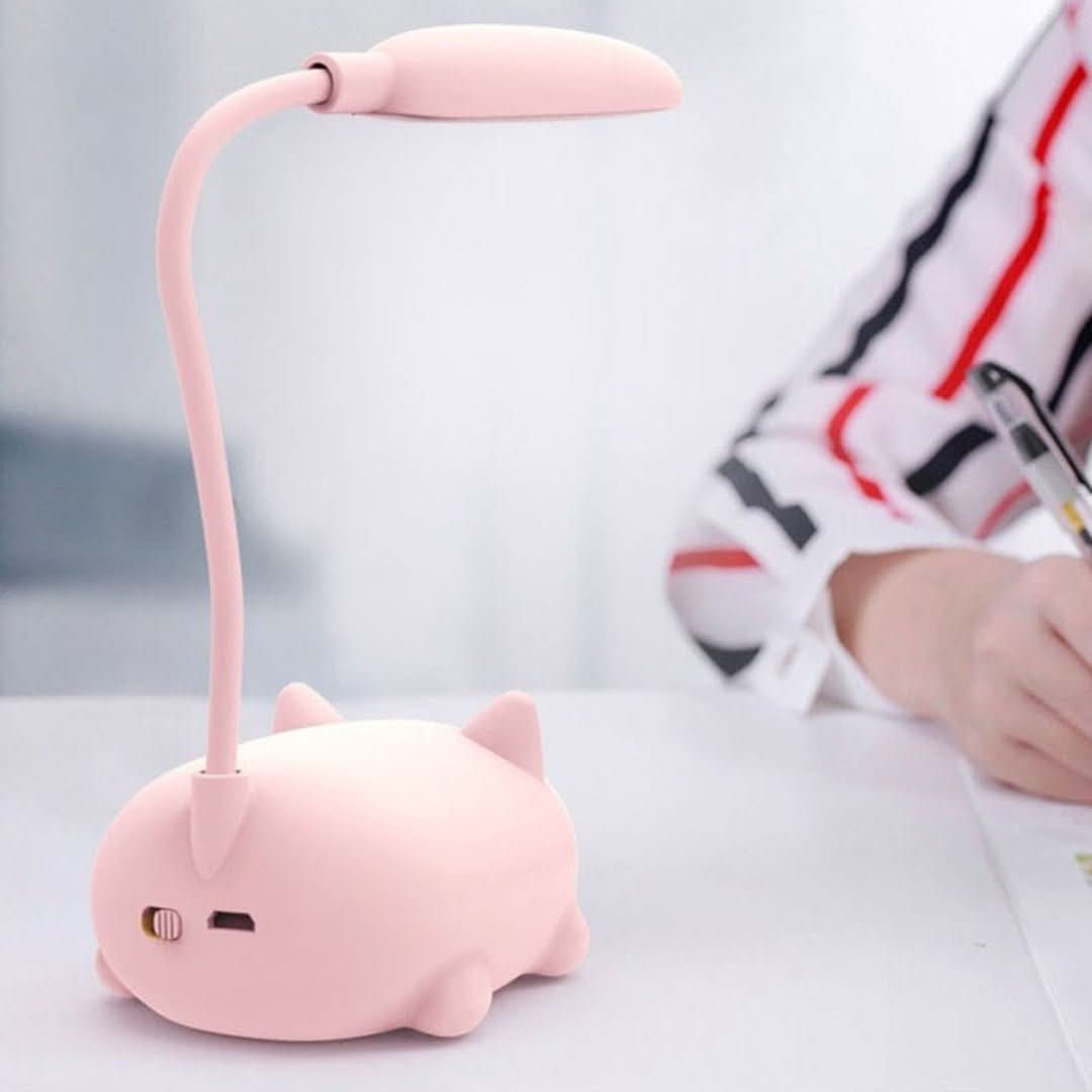 LED Schreibtischlampe mit verstellbarem Hals – Kompaktes Katzendesign in Blau, Rosa, Weiss und Grün
