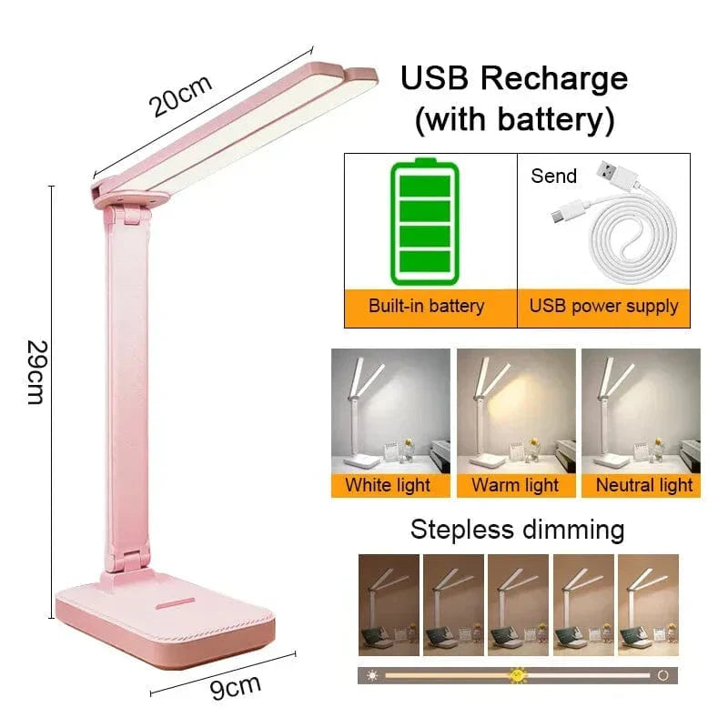LED-Schreibtischlampe - Kabellos - Über USB wiederaufladbar - Dimmbare Helligkeit - Zusammenklappbares Design - Augenschonend - In mehreren Farben erhältlich