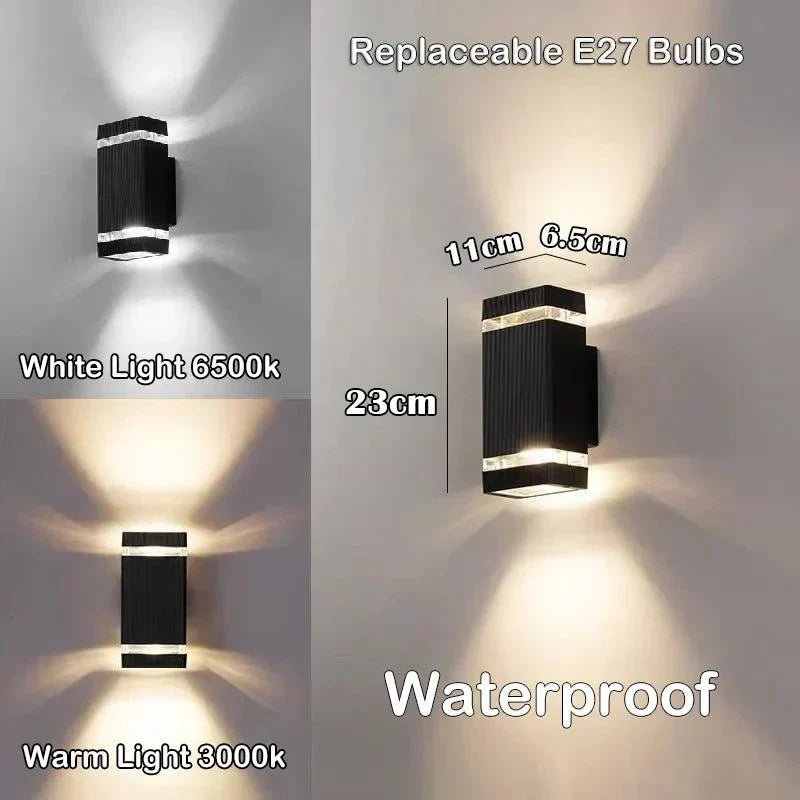 LED-Aussenwandleuchte – Modernes Up-and-Down-Design mit Schutzart IP65 und E27-Fassung