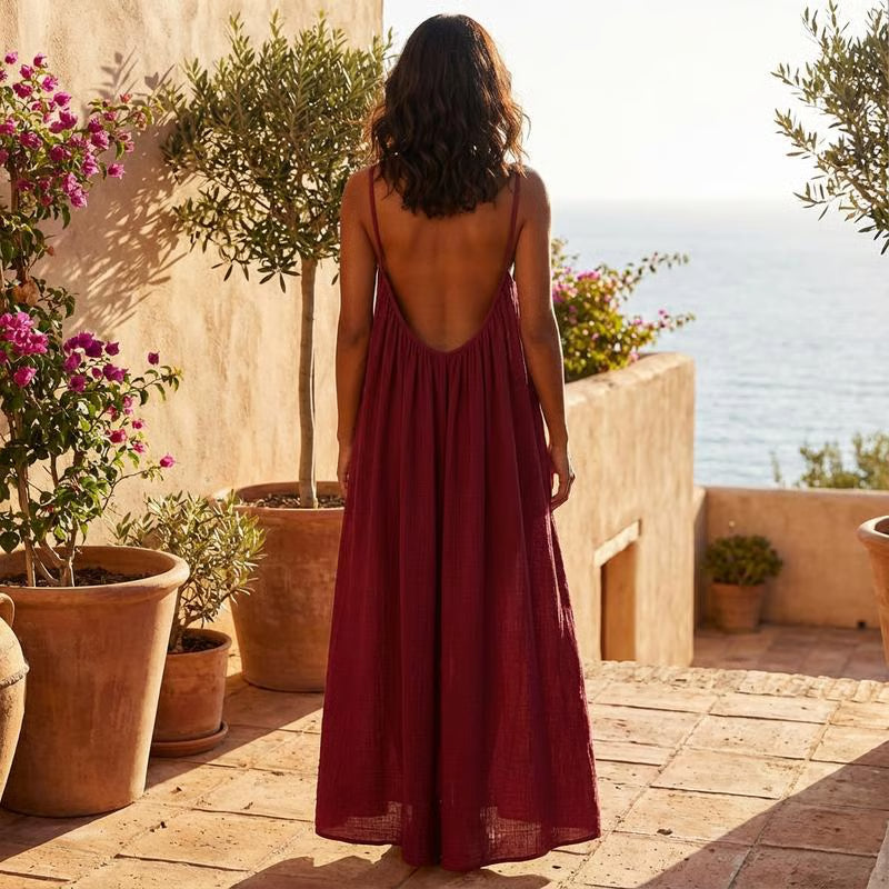 Atmungsaktives Spaghettiträger Lounge-Kleid
