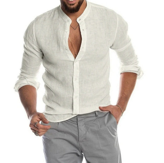 Atmungsaktives Leinenhemd mit Stehkragen