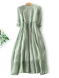 Luftiges Damen-Midikleid mit Rüschen und Taillenband zum Binden
