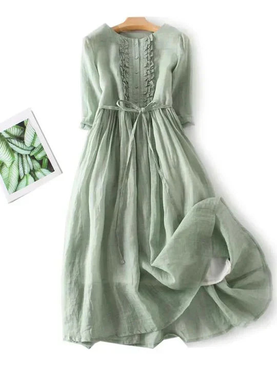 Luftiges Damen-Midikleid mit Rüschen und Taillenband zum Binden