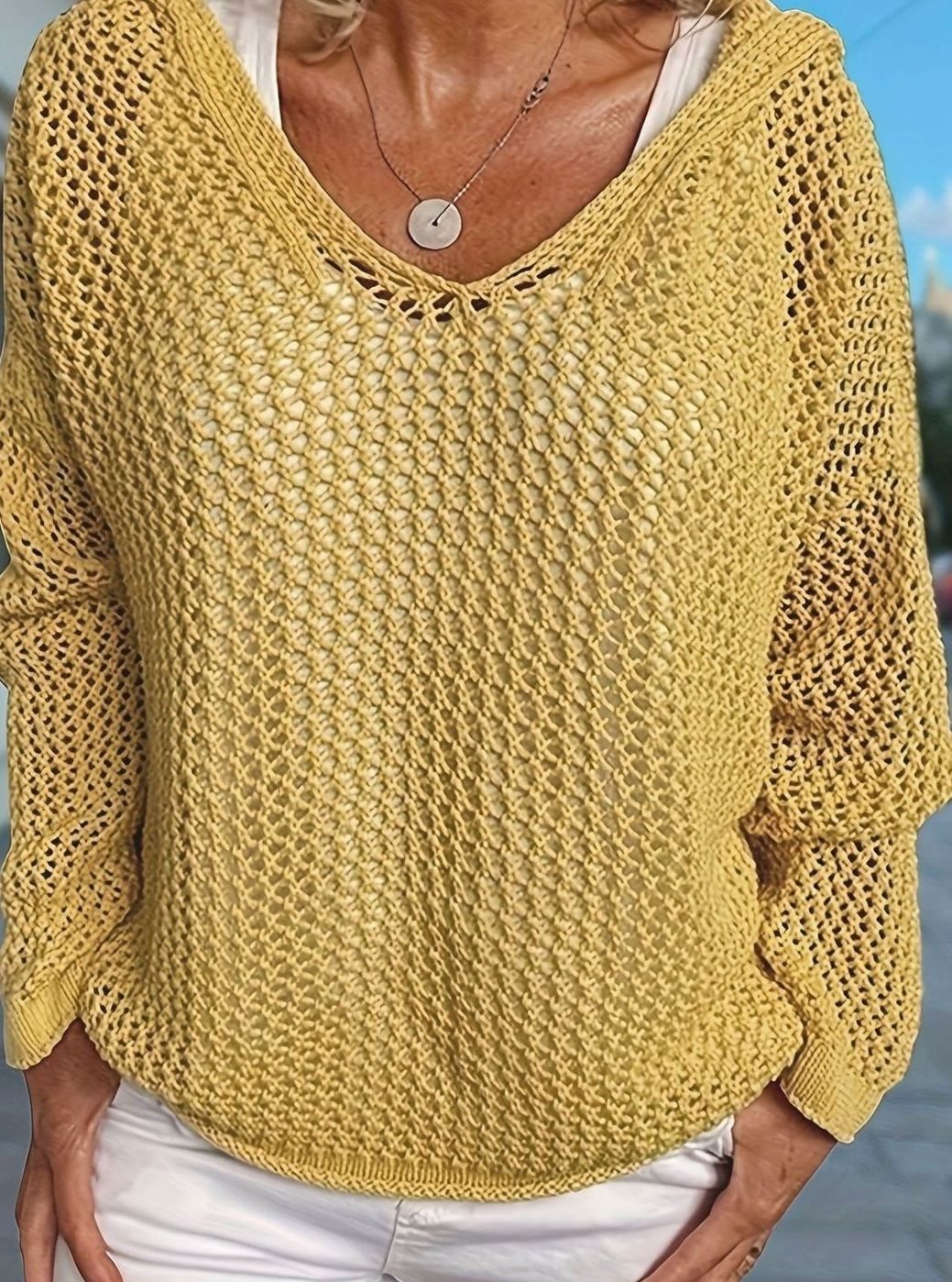 Lockerer Damen-Kapuzenpullover aus Grobstrick