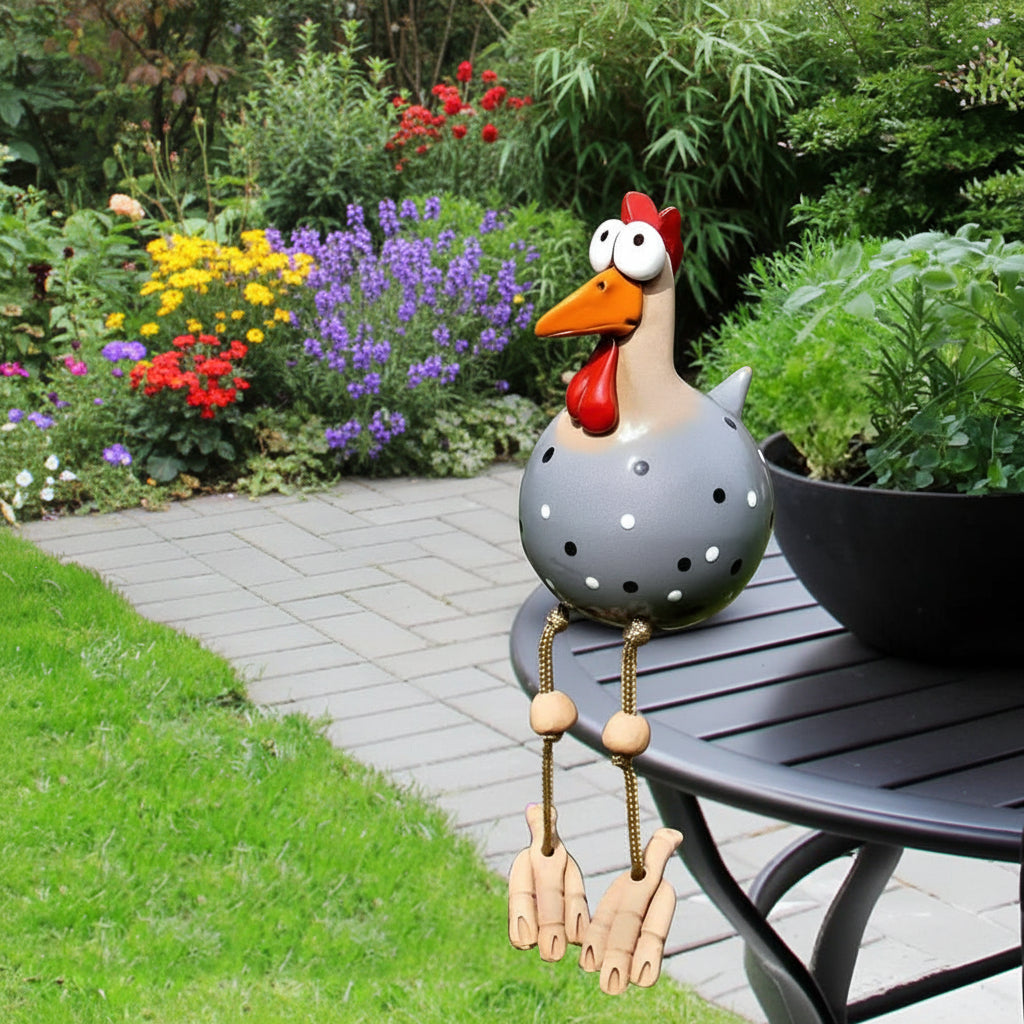 Hühner-Gartenfigur mit baumelnden Beinen für kreative Dekoration