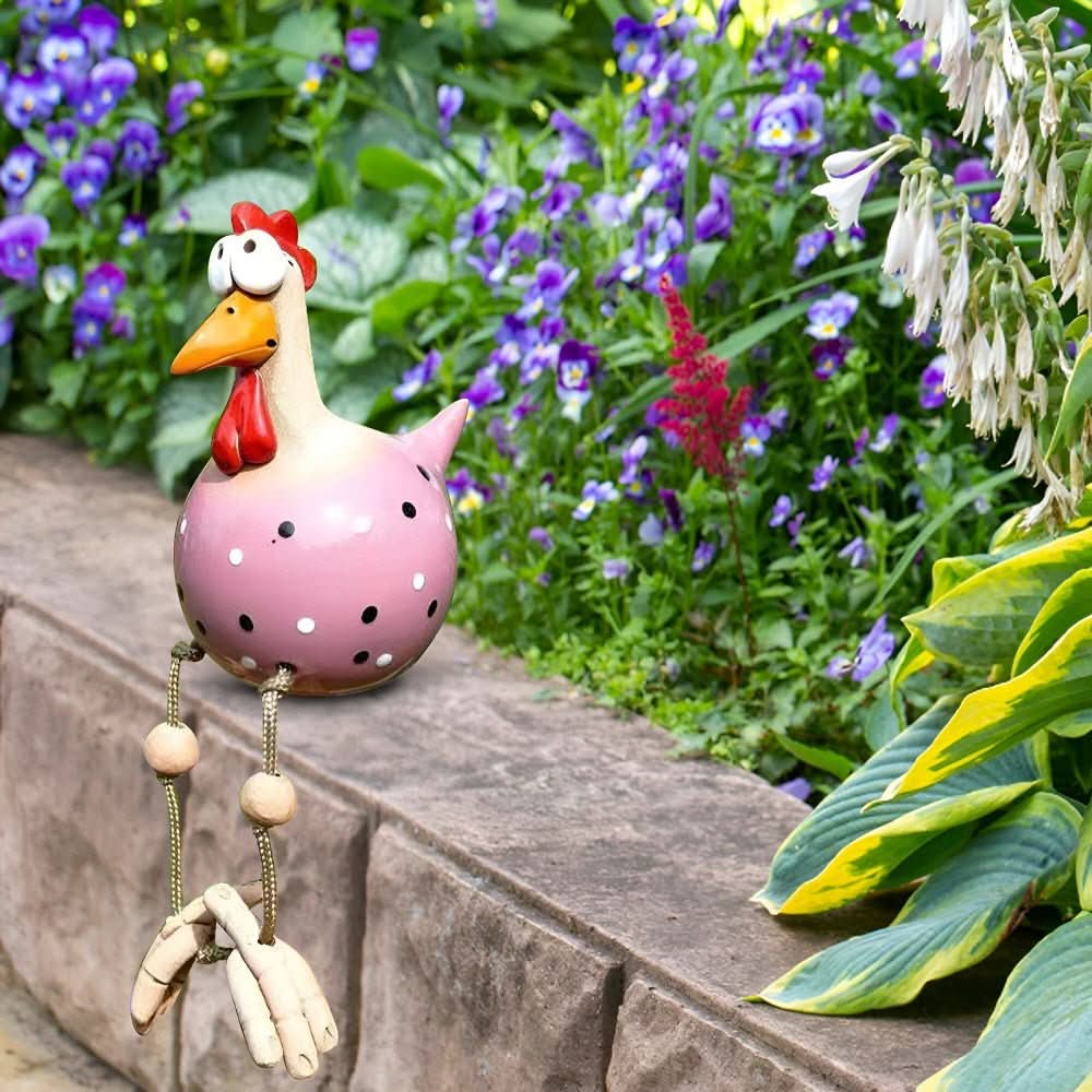 Hühner-Gartenfigur mit baumelnden Beinen für kreative Dekoration