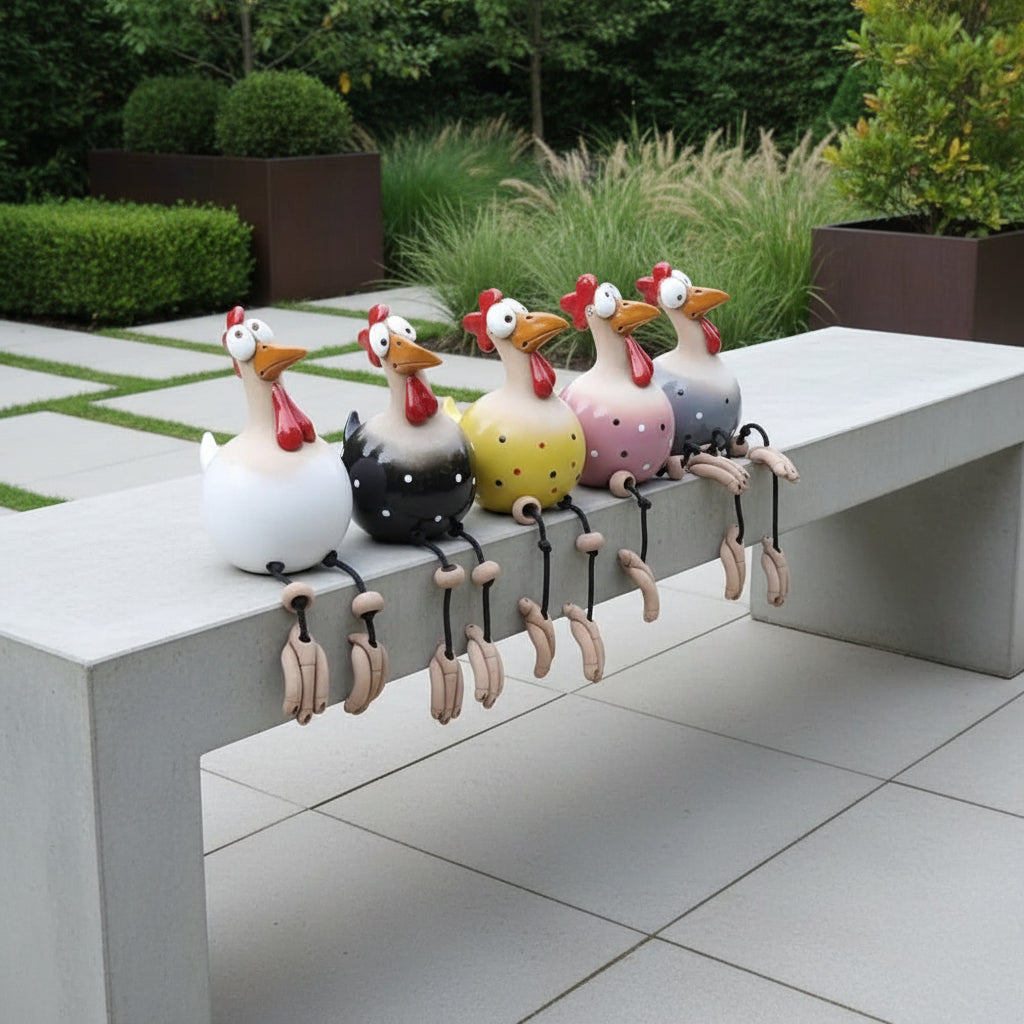 Hühner-Gartenfigur mit baumelnden Beinen für kreative Dekoration