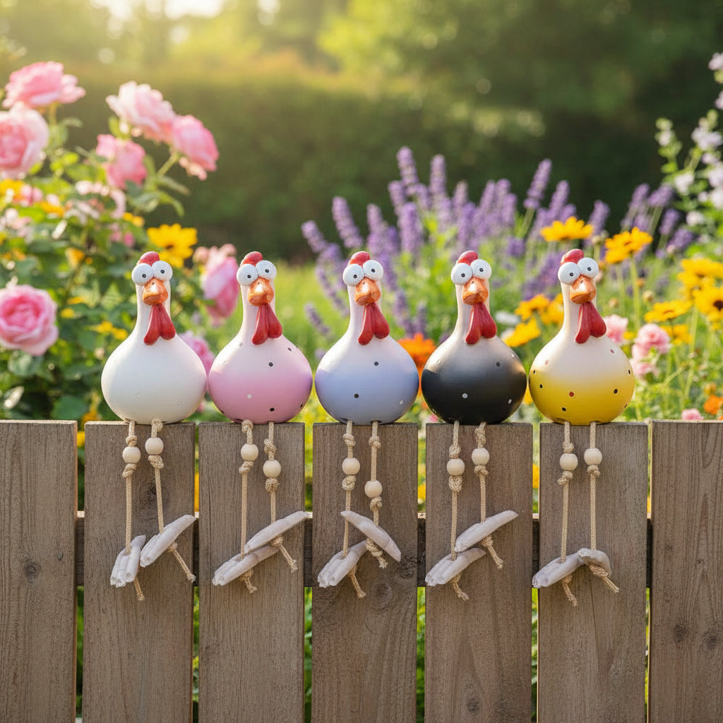 Hühner-Gartenfigur mit baumelnden Beinen für kreative Dekoration