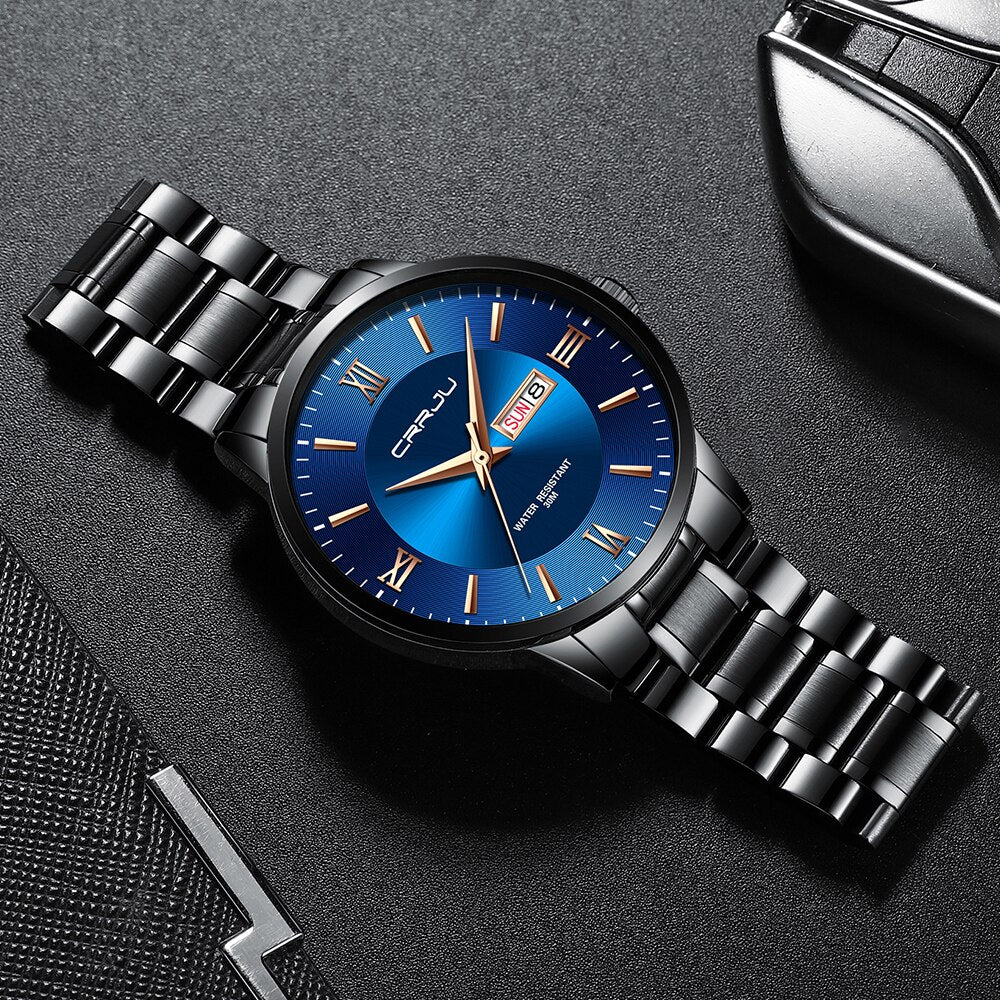 Luxus Herren wasserdichte Sportuhr – Edelstahl Quarz-Chronograph