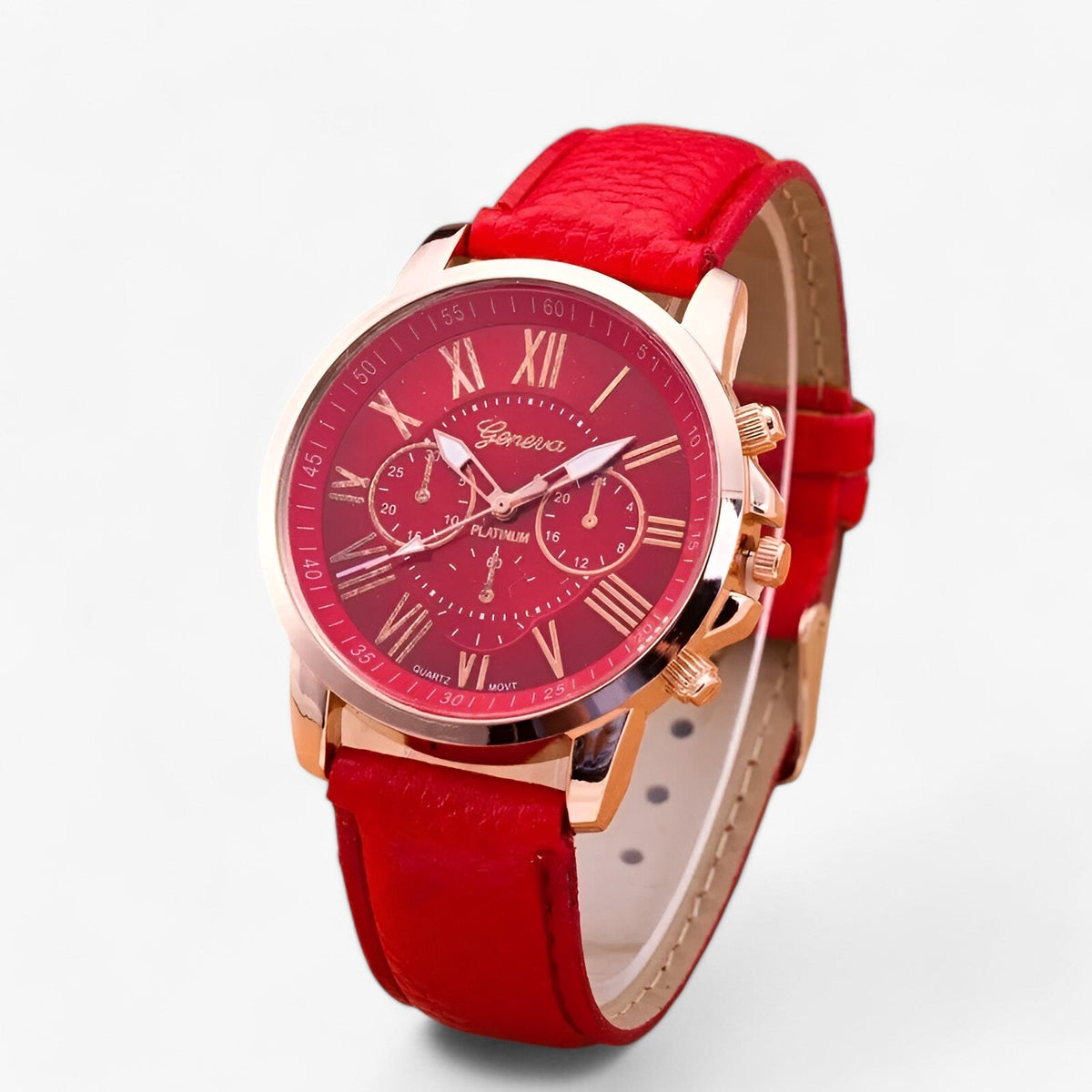 Wasserdichte Luxus-Damenuhr mit Lederarmband