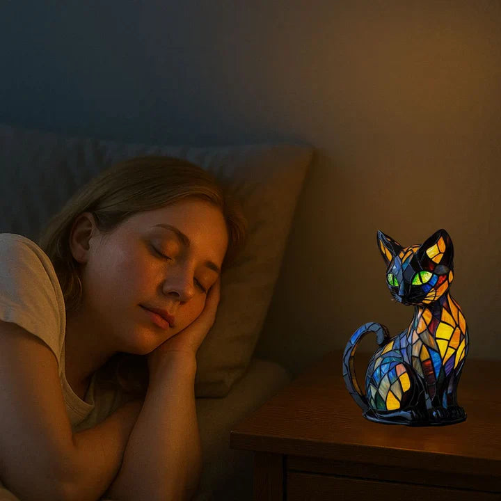 Glasmosaik-Tischlampe in Katzenform mit LED-Beleuchtung – 30-36 cm