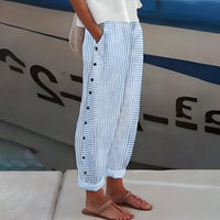 Gestreifte Damen-Hose mit hoher Taille und weitem Bein