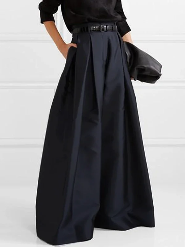 Damenhose mit hoher Taille und weitem Bein in Dunkelblau