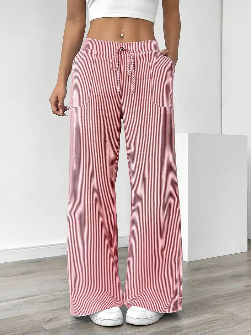 Gestreifte Damen-Hose mit hohem Bund und weitem Bein