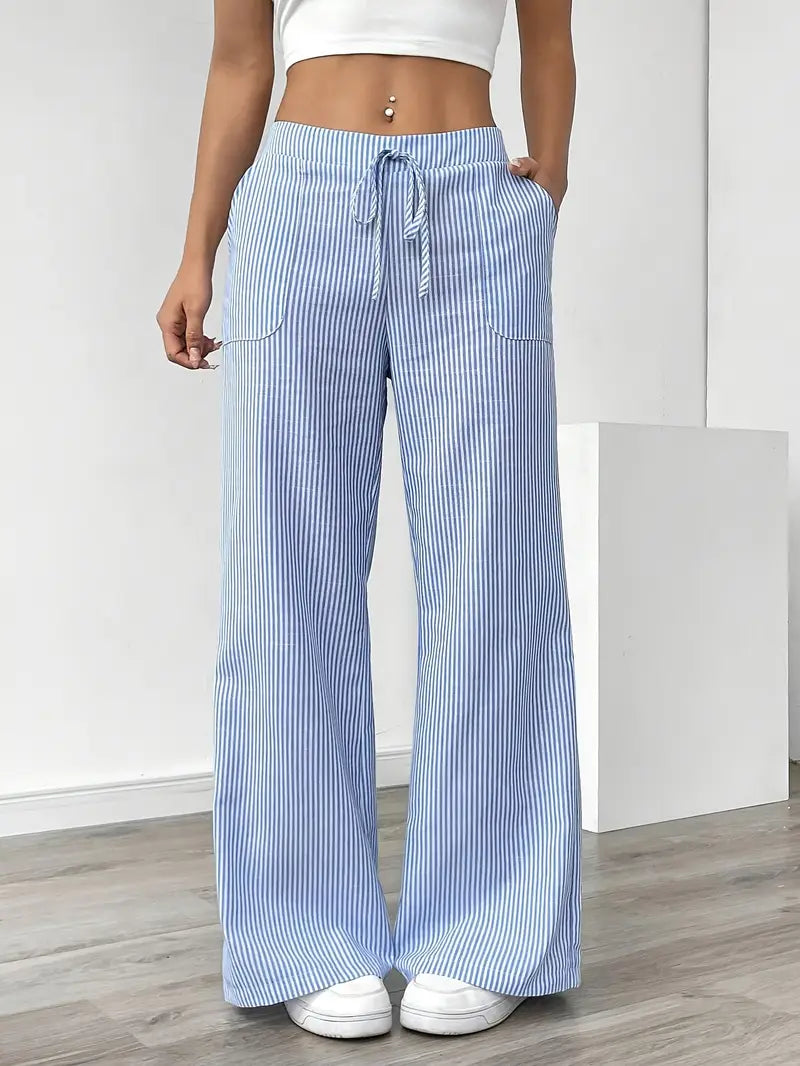 Gestreifte Damen-Hose mit hohem Bund und weitem Bein