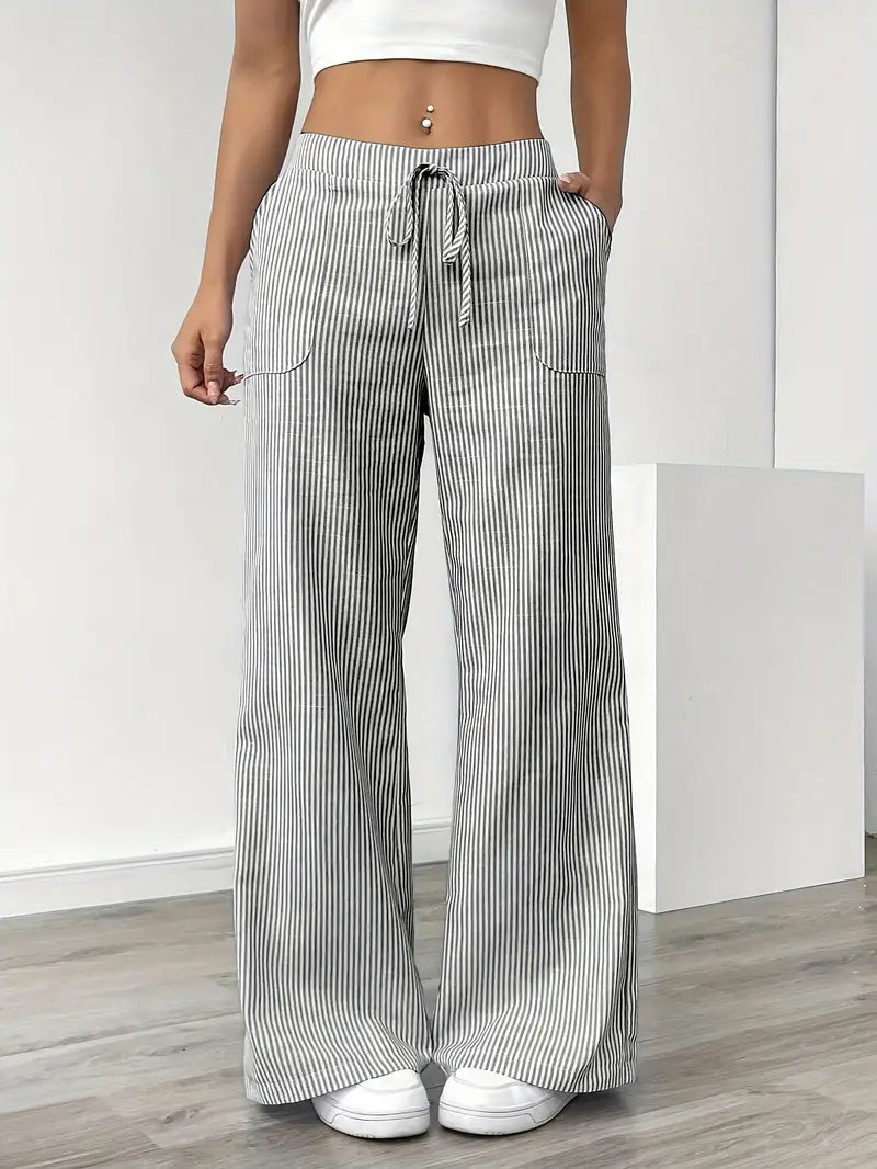 Gestreifte Damen-Hose mit hohem Bund und weitem Bein